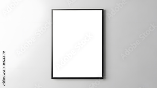 Wallpaper Mural Empty black picture frame mockup on clean white wall, vertical, minimalist interior design element with copy space Torontodigital.ca