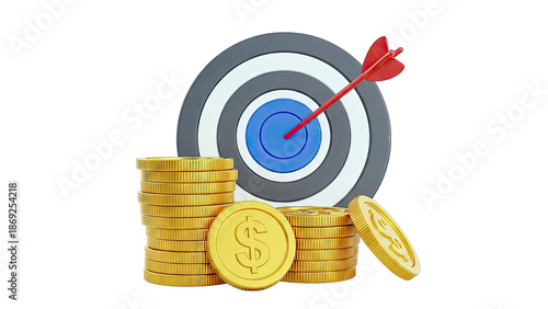 Target with Arrow and Stacked Gold Coins