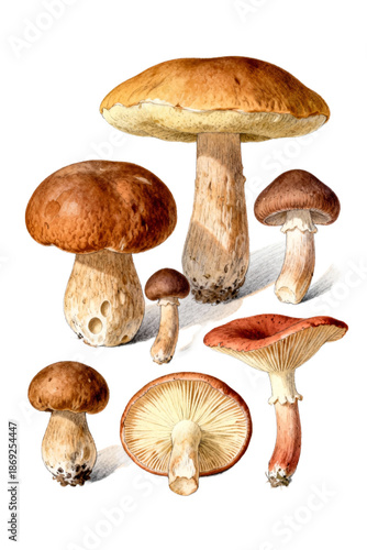 Various Edible Mushrooms Illustration Collection