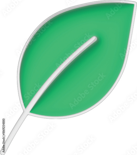  3d leaf ui and ux style icon, leaf icon, illustration 3d ui/ux design, green and white ,3d leaf ui ux style. 