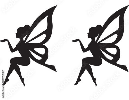 Twin Sitting Fairy Silhouettes with Open Wings