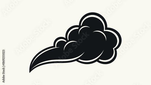A stylized black smoke cloud with a white outline, representing exhaust or a puff.