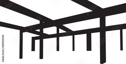 Black metal structure with beams and pillars isolated