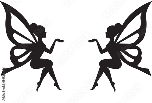 Symmetrical Silhouette of Twin Fairies Blowing Magic Dust