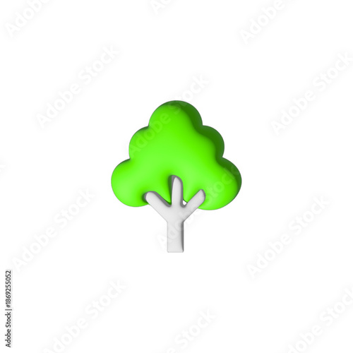  3d tree ui and ux style icon, tree icon, illustration 3d ui/ux design, green and white ,3d tree ui ux style.