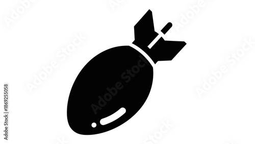 A black silhouette of a bomb icon on a white background, representing danger or destruction.