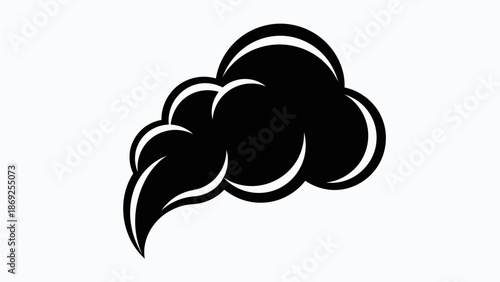 A stylized black cloud of smoke or steam, depicted with swirling, rounded edges on a white background.