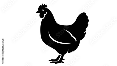 Black silhouette of a hen or chicken standing on a white background.