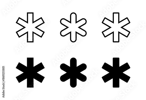 Set of vector star of life emergency medical services symbol in thin line and solid shapes