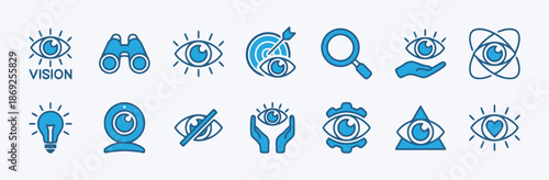 Set of Vision and Goal Icons in Outline Style Collection of Focus Sight Planning and Observation Vector Illustration of Strategy and Awareness