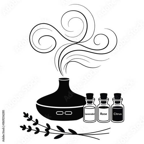 Aromatherapy diffuser set with essential oils lavender rose citrus with vapor trails for stress relief and relaxation wellness treatment spa aroma