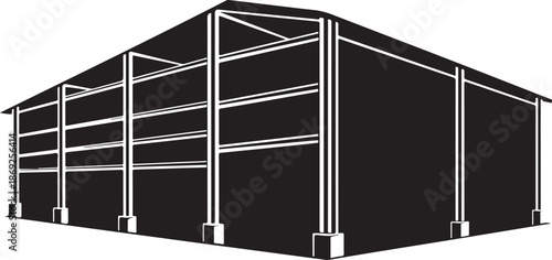 Black Metal Building with Silver Frame Isolated