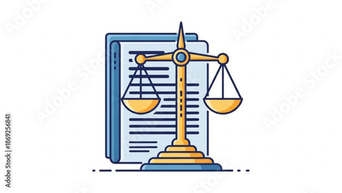 Golden Scales of Justice on Legal Document Illustration