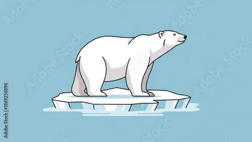 Polar Bear Standing on Iceberg in Arctic Ocean, Cartoon Style