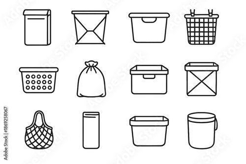 Bin rim container plastic basket tote laundry icon hamper shell vector modern