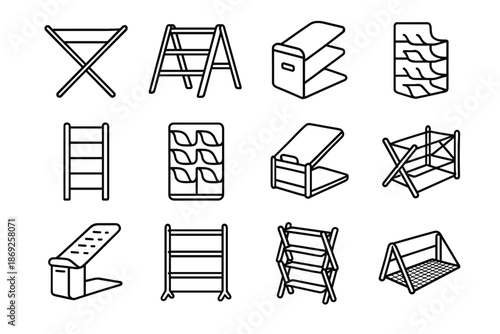 Portable metal icon slim compact vector shoe wooden shelf rack foldable