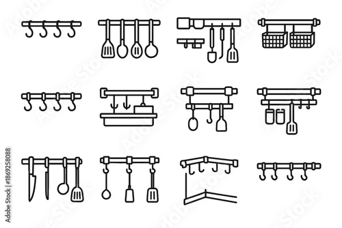 Icon horizontal rail holder hangers bar magnets wall vector kitchen minimalist