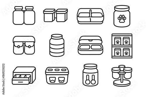 Food treat pet tray pouch icon snack multi jar unit container vector
