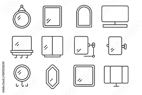 Wall tilting framed geometric mirror arm icon backlit vector shelf