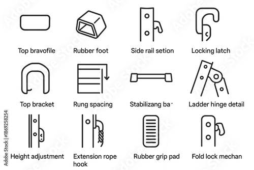 Spacing icon stabilizing bracket mechanism components adjustment cap vector icons rung ladder