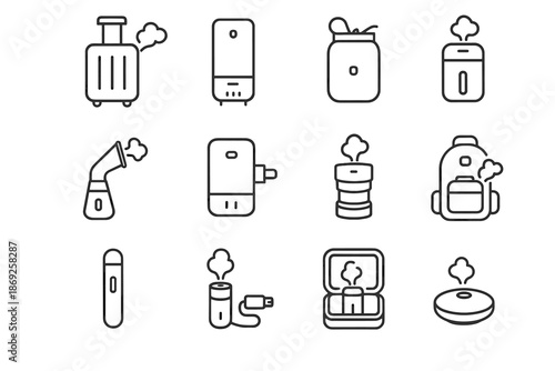 Diffuser icon lightweight collapsible travel humidifier backpack suitcase mini vector icons steam