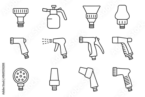 Head soft nozzle pressure handle tool vector garden spray icon circular