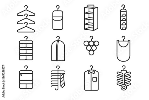 Closet bag icons zippered vector hanger icon organizer belt rack tie scarf