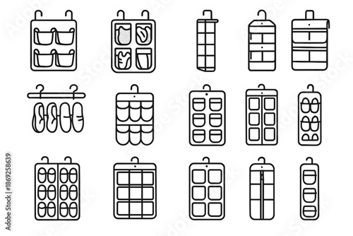 Shoe organizer bar hang icon vector panel hook access zipper icons row