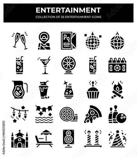 Collection of 25 Entertainment Icons. Party. Celebration. and Festive Event Graphics