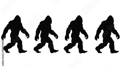 Four bigfoot footprints progressing forward a striking black silhouette