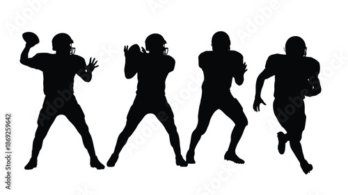 American football players in action poses a striking black silhouette