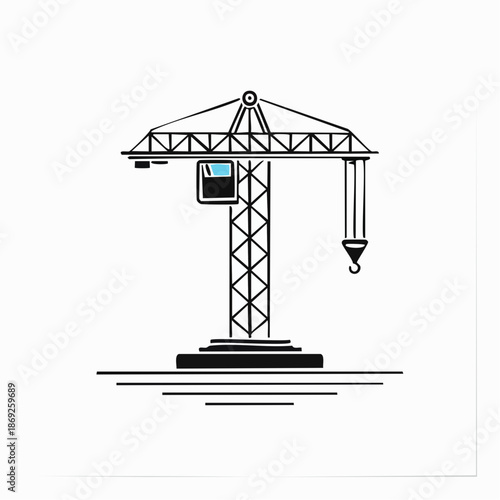 Industrial Tower Crane Vector – Heavy Lifting Machine with Blue Window Detail