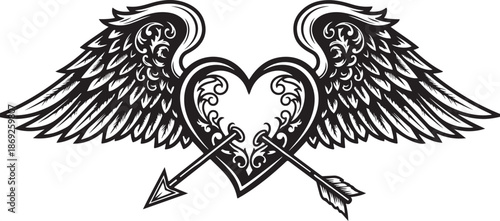 Winged Heart with Arrow Tattoo Vector – Classic Love & Freedom Symbol