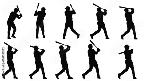 Baseball players in action a series of dynamic poses silhouette