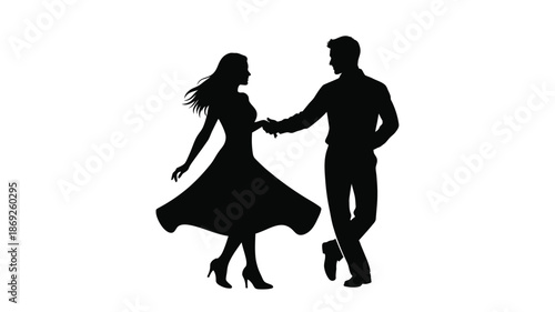A couple gracefully dancing together captured as a striking silhouette