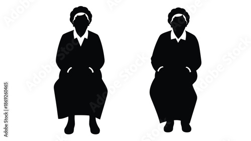 Two women in traditional clothing facing forward a striking silhouette