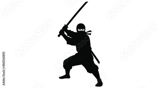 A warrior poised with a katana a striking black silhouette