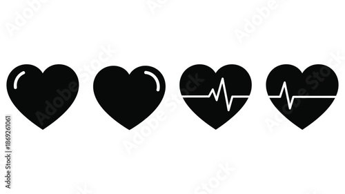 A series of black heart icons depicting increasing life signs silhouette