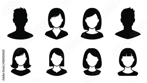 Diverse group of anonymous human heads in black silhouettes