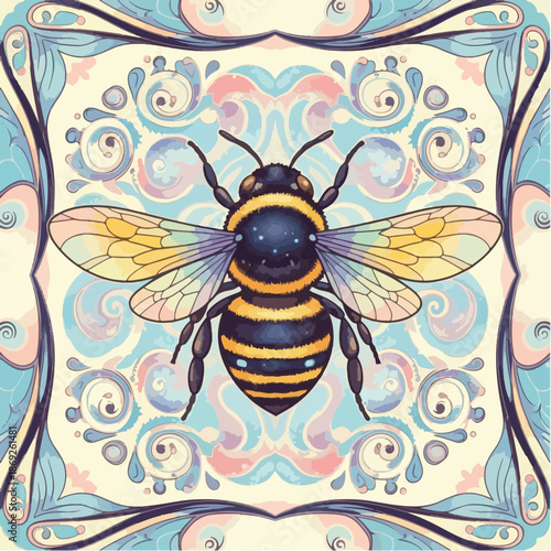 Detailed Illustration of a Bumblebee with Intricate Wings and Body.