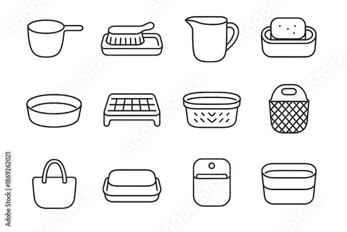 Vector handle draining cover scoop loop icon flex cleaning tub base soft