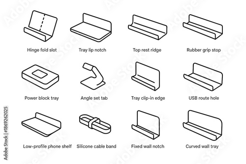 Silicone icons icon charging vector notch wall set tray shelf fixed curved