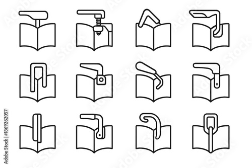 Book clip frame brace slot icon clamps modular hook flexible base vector