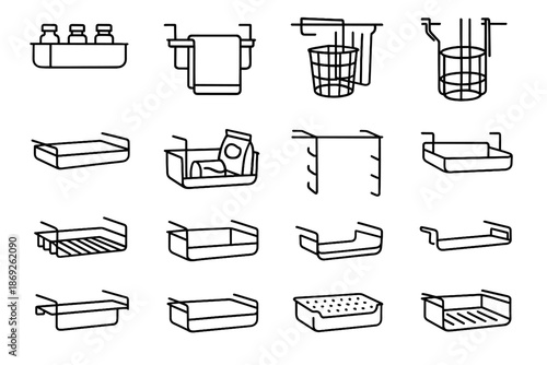 Shelf tray wire icon mount vector front grated panel base kitchen icons