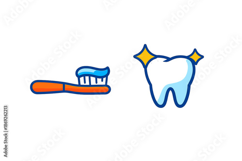 Toothbrush with toothpaste and sparkling tooth icon