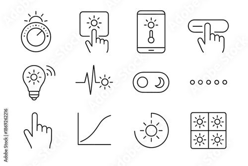 Tag mode ambient lighting adjustable grid touch range icon vector panel night