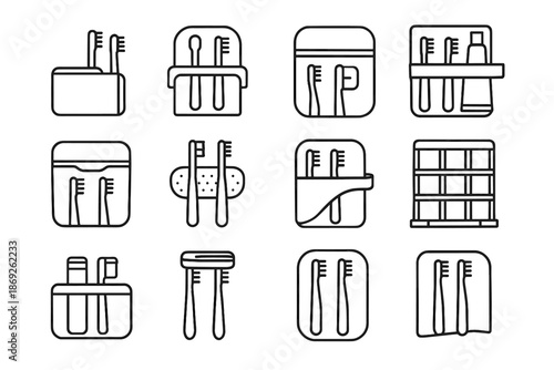 Case curved vector paste modular enclosed icons organizers toothbrush silicone holder icon