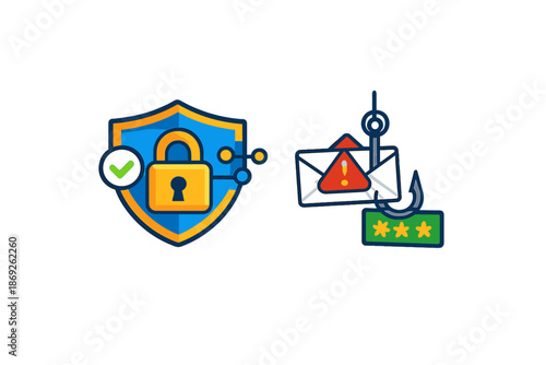 Cybersecurity concept with a lock shield and phishing email
