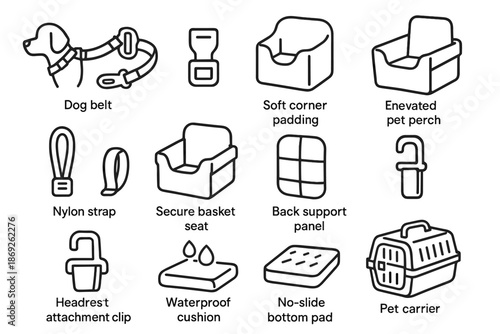 Safety clip pad tray vector icon car belt pet elevated strap cushion