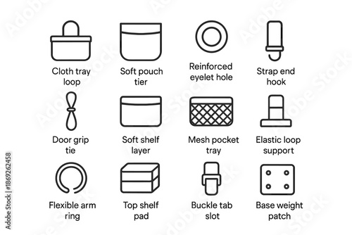 Arm patch strap grip base door vector tab icon shoe shelf holder